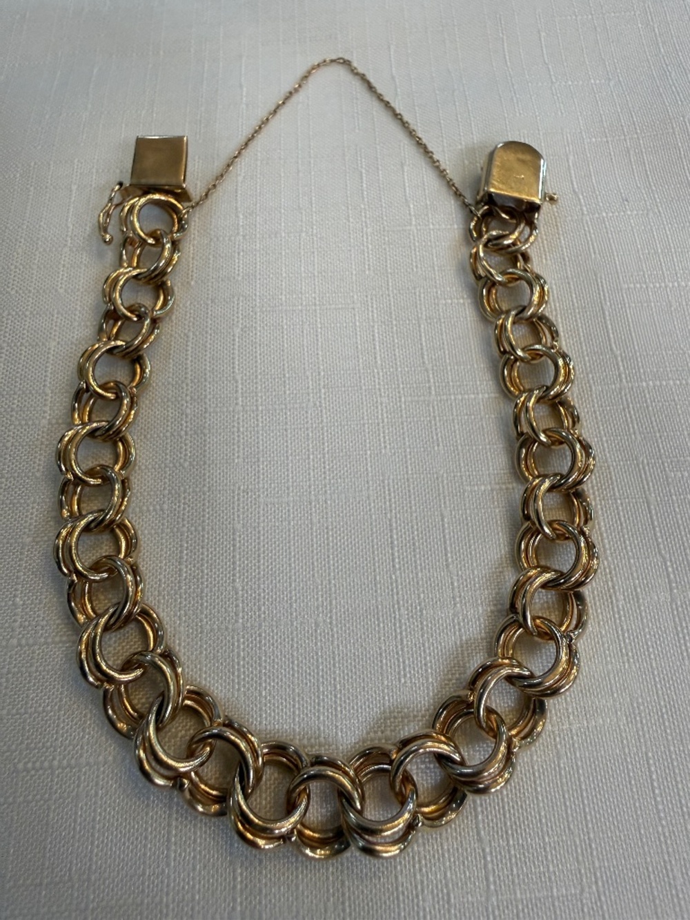 14k Gold Safety Chain Double Link Charm Bracelet